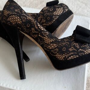 Fendi Black Lace Bow Heels